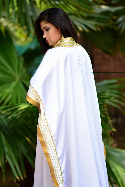White and Gold Color Party Wear Kaftan