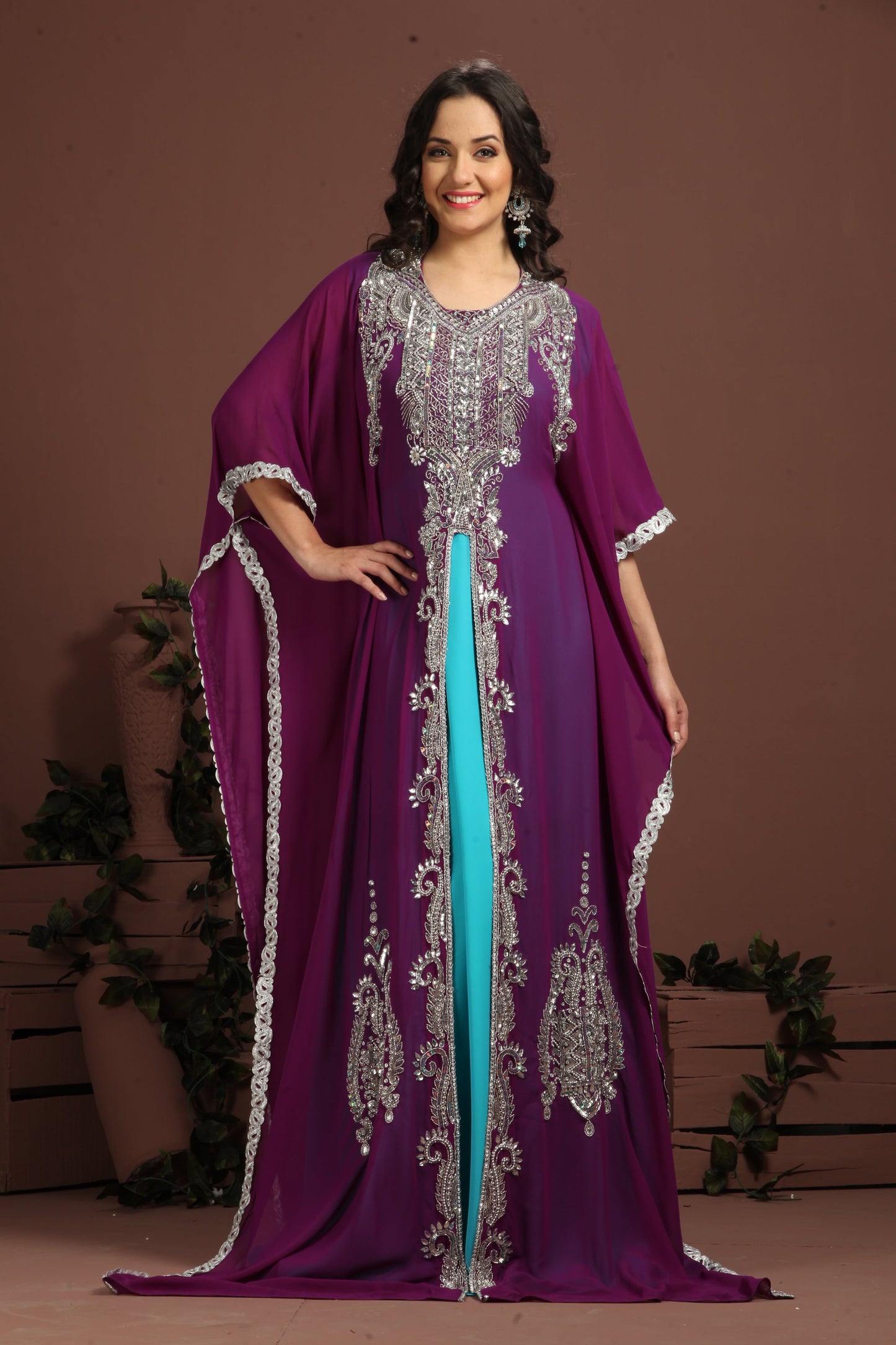 Blue and Purple color Exclusive Georgette Designer Kaftan