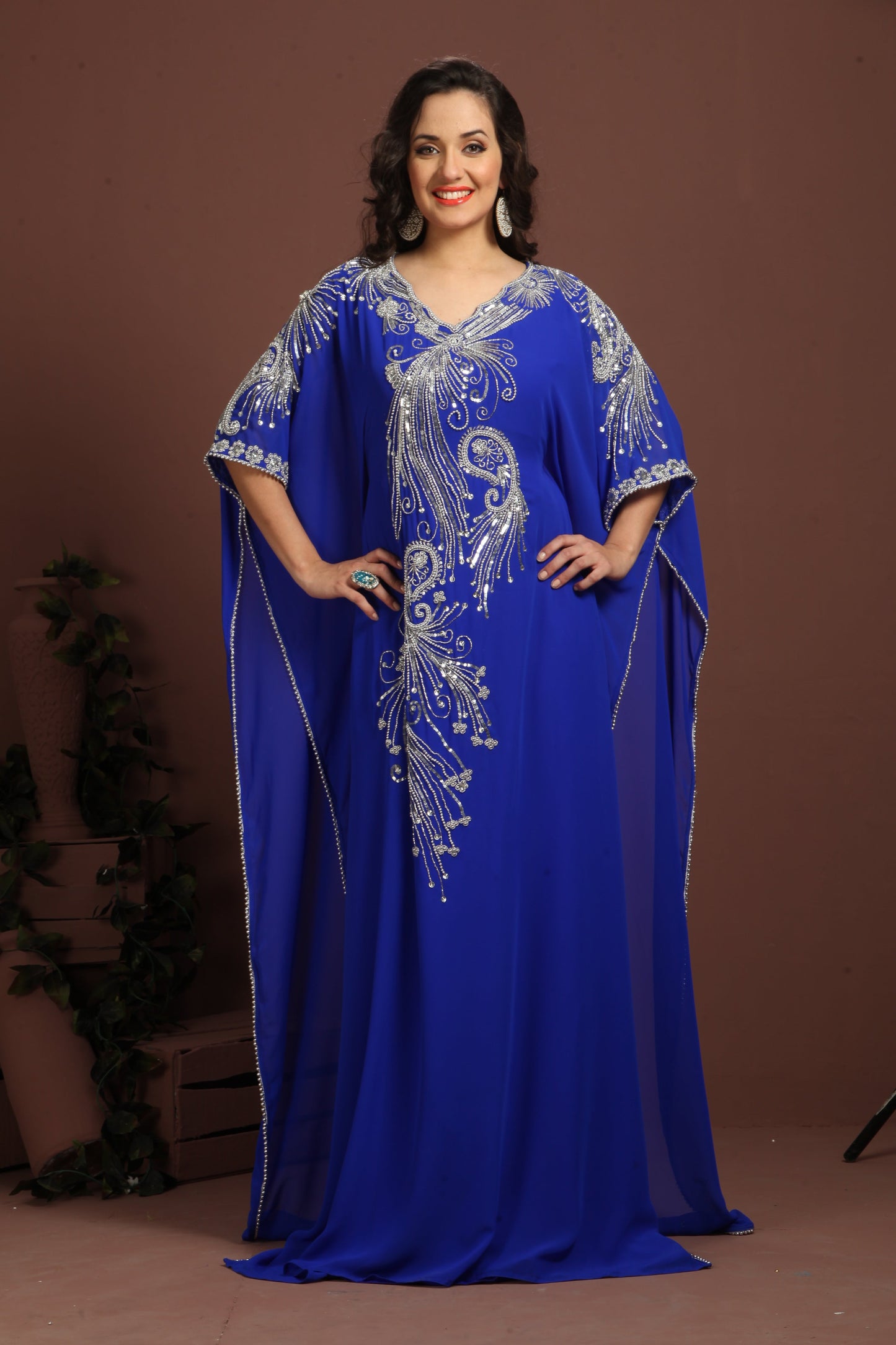 Beautiful Blue Embroidered Georgette Arabic Caftan