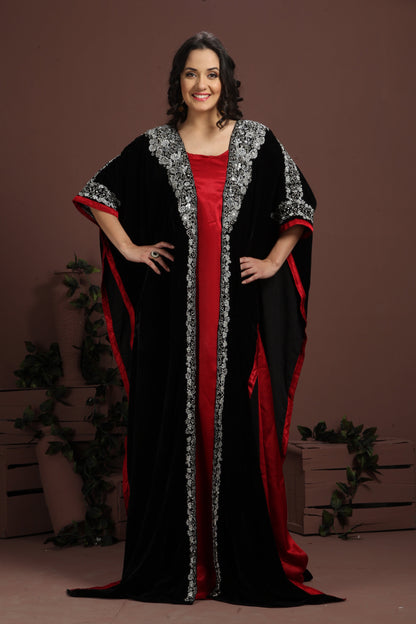 Black & Maroon Embroidered Arabian Kaftan