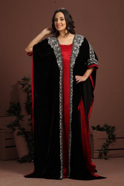 Black & Maroon Embroidered Arabian Kaftan