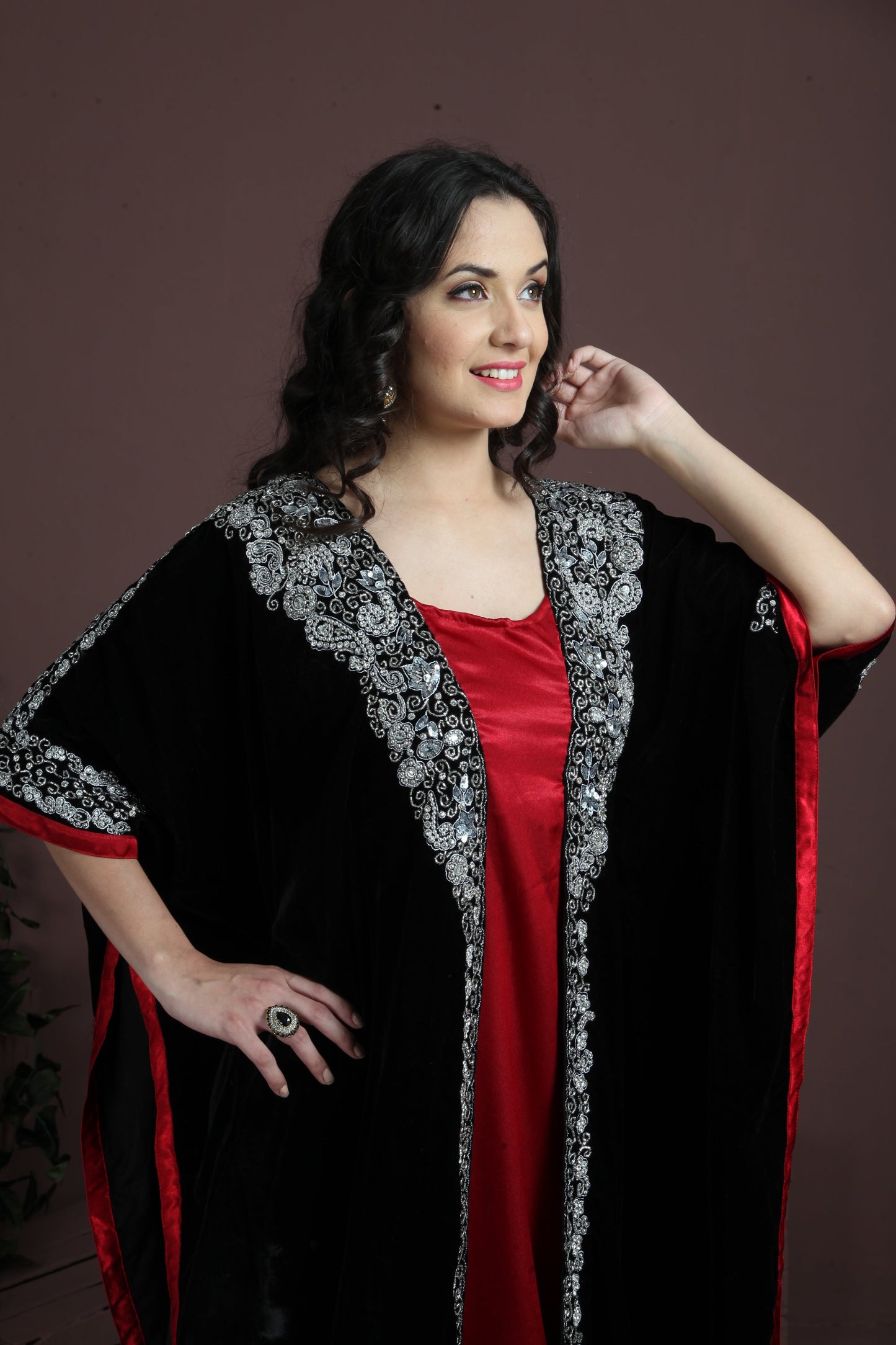 Black & Maroon Embroidered Arabian Kaftan