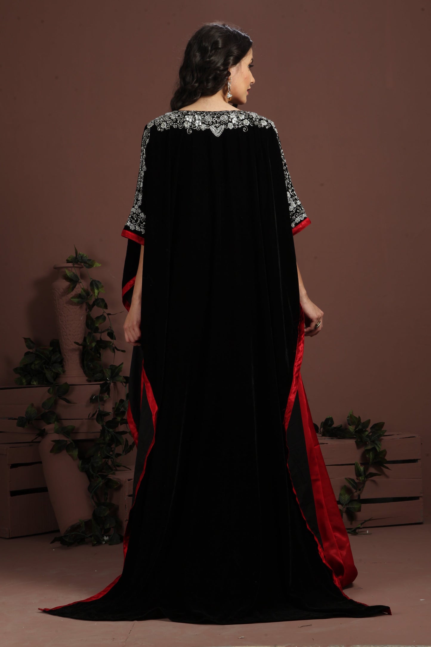 Black & Maroon Embroidered Arabian Kaftan