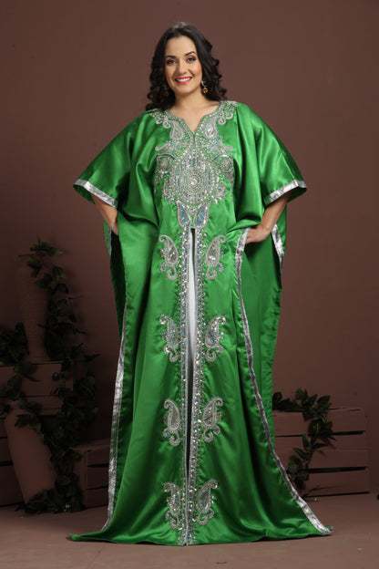 Exquisite Green Hand Made Traditional Embroidered Kaftan