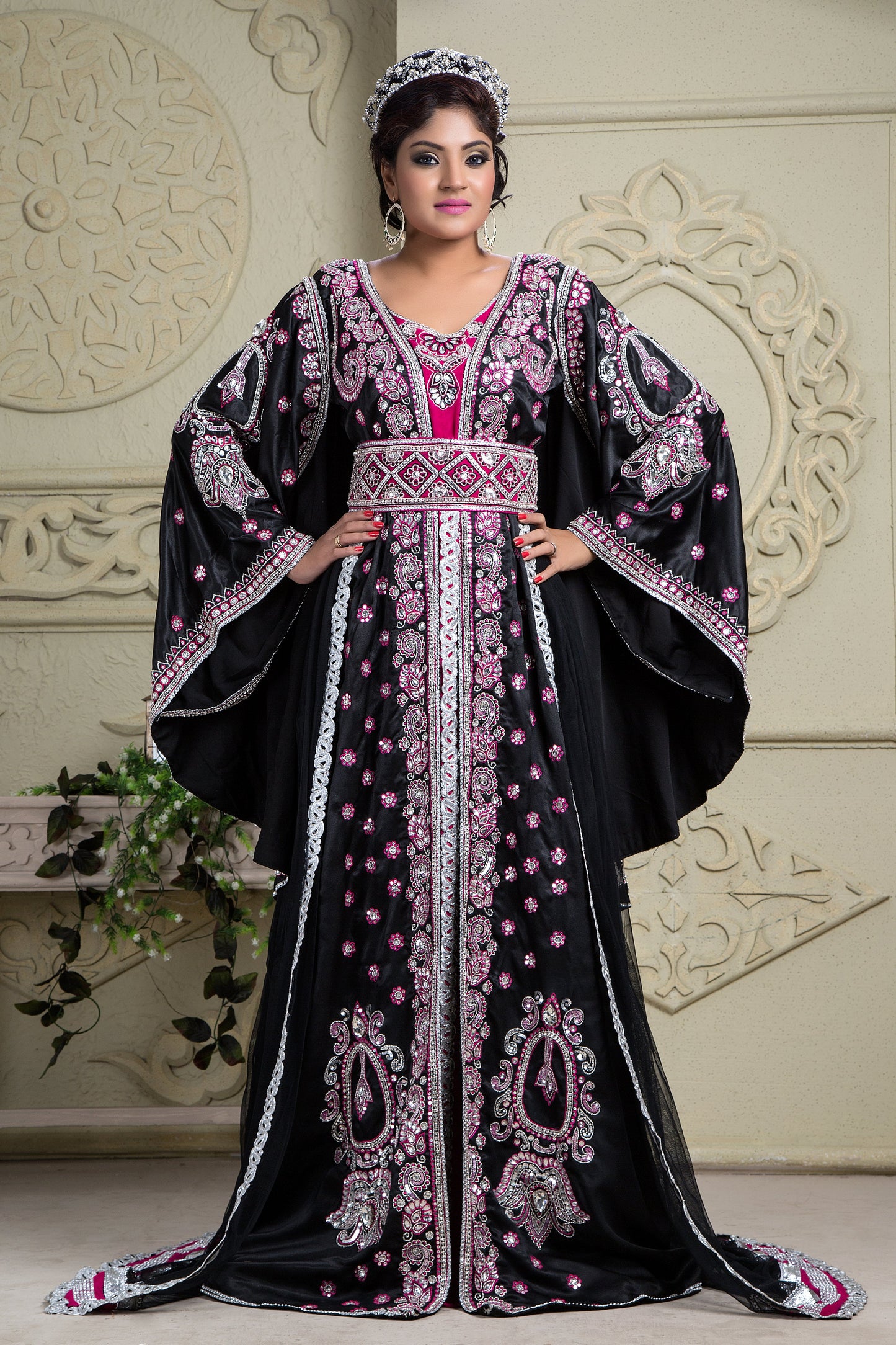 Black Color Moroccan Wedding Arabic Style Kaftan