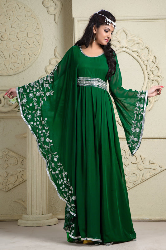 Bell Sleeve Green and Off White wedding kaftan dress