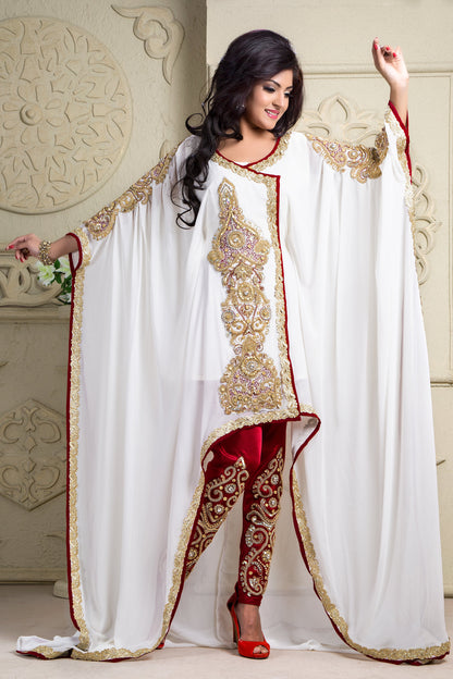 Maroon and Off White woman Kaftan With Salwar