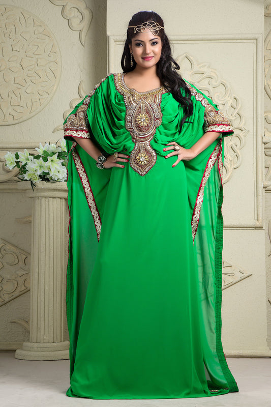 White and Green color Kaftan Georgette Kaftan