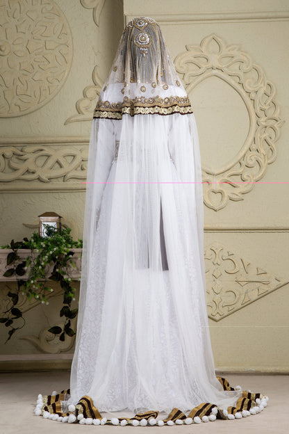 White Modern Bridal Kaftan with Veil