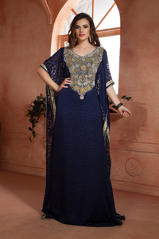 Dark Blue Handmade Arabian Design Kaftan