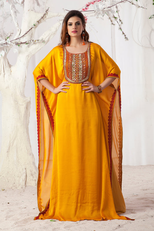 Party wear Golden Yellow Color Kaftan Dress