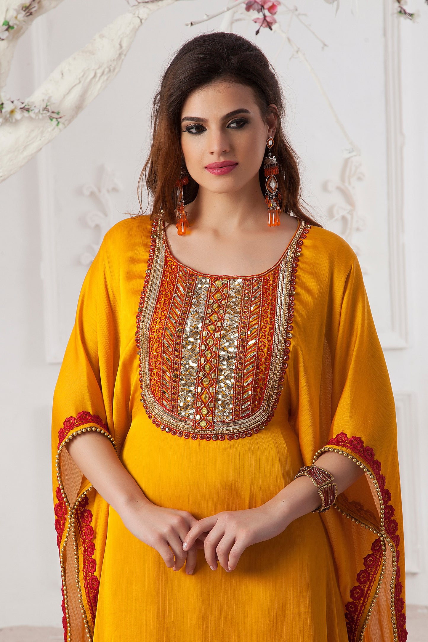 Party wear Golden Yellow Color Kaftan Dress