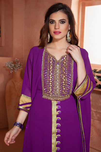 Dark Purple Hand beaded Arabic Muslim Kaftan