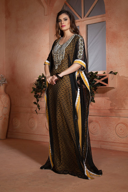 Yellow and Black Evening Party Dresses Kaftan