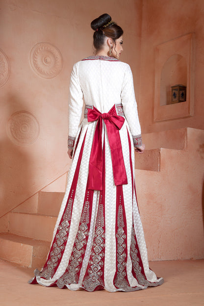Off White and Maroon Color Wedding Long Sleeve Dress  Kaftan