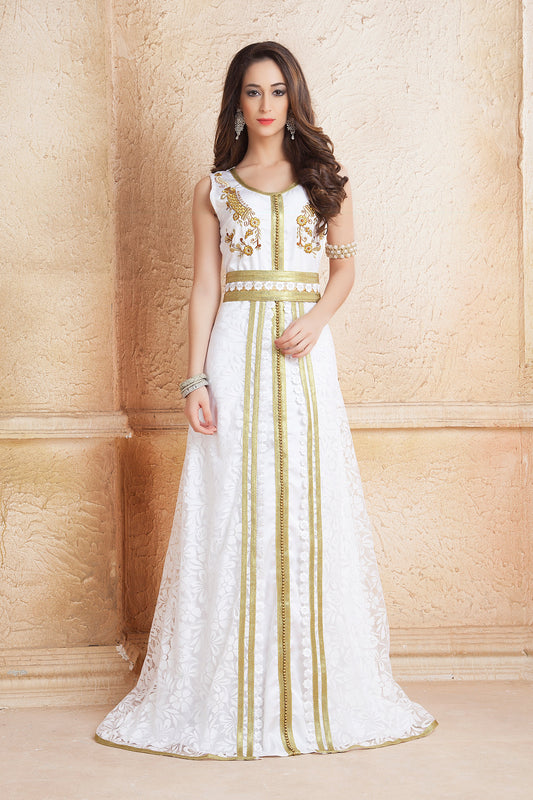 White Color Partywear Moroccan Kaftan