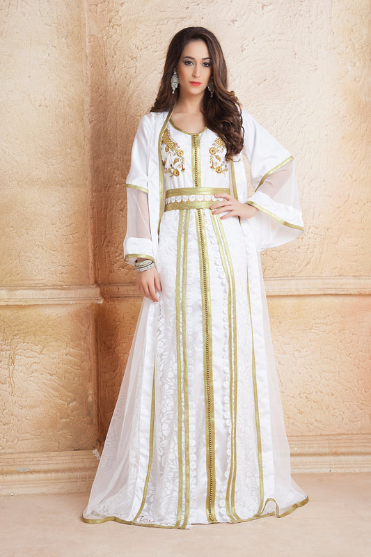 White Color Partywear and Jacket  Style Dubai Dress
