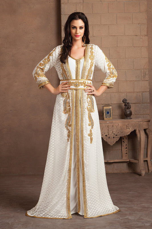 Off White Party Wear Moroccan Style Kaftan