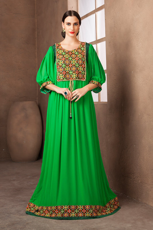 Parrot Green Color PartyWear Maxi Dress