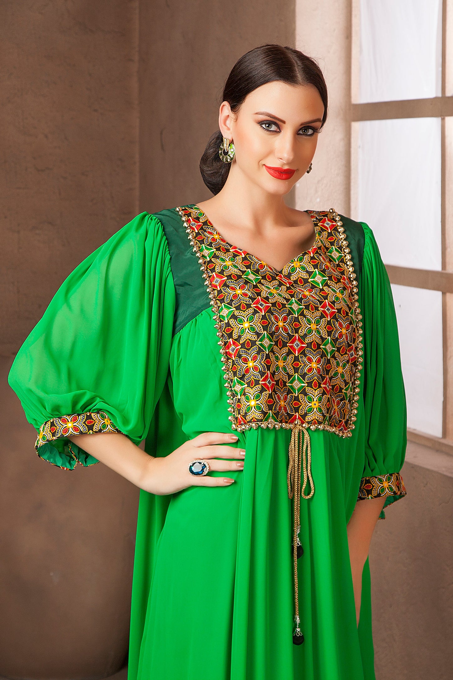 Parrot Green Color PartyWear Maxi Dress