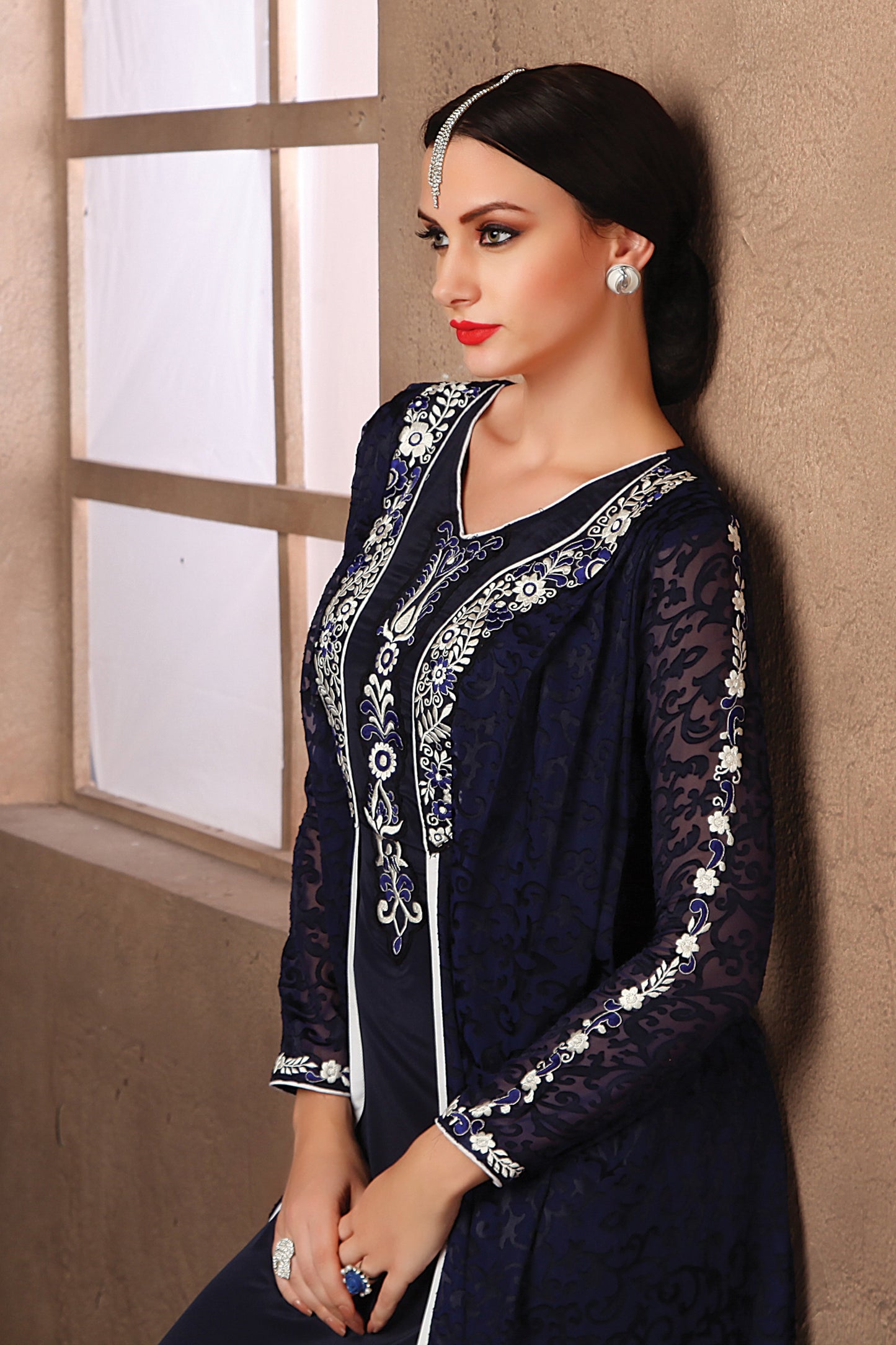 Dark Blue Party Wear Kaftan For Womans