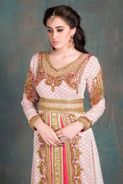 Off White and Pink Moroccan Kaftan