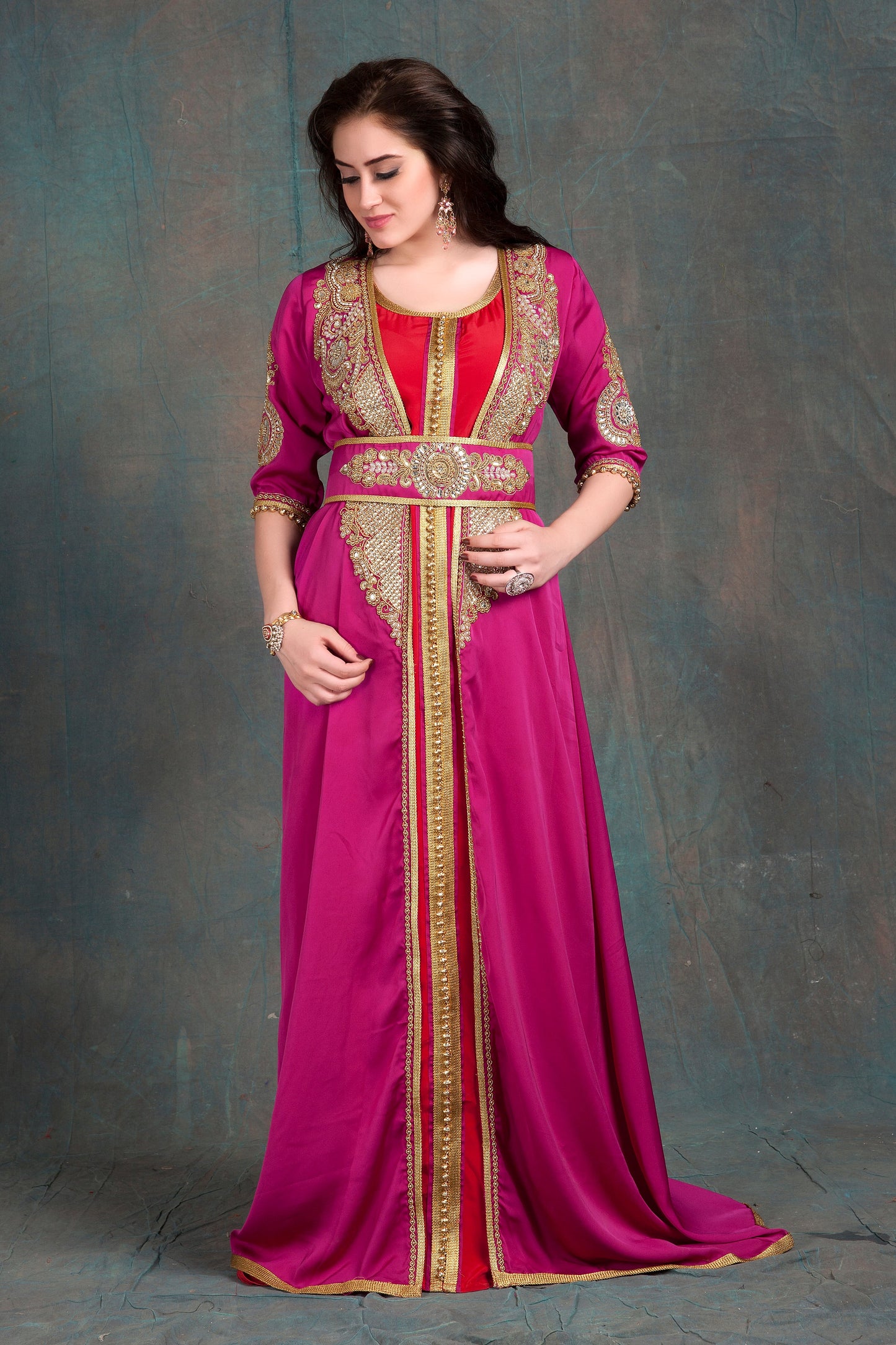 Magenta and Red Color Moroccan Kaftan