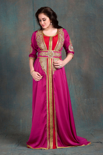 Magenta and Red Color Moroccan Kaftan