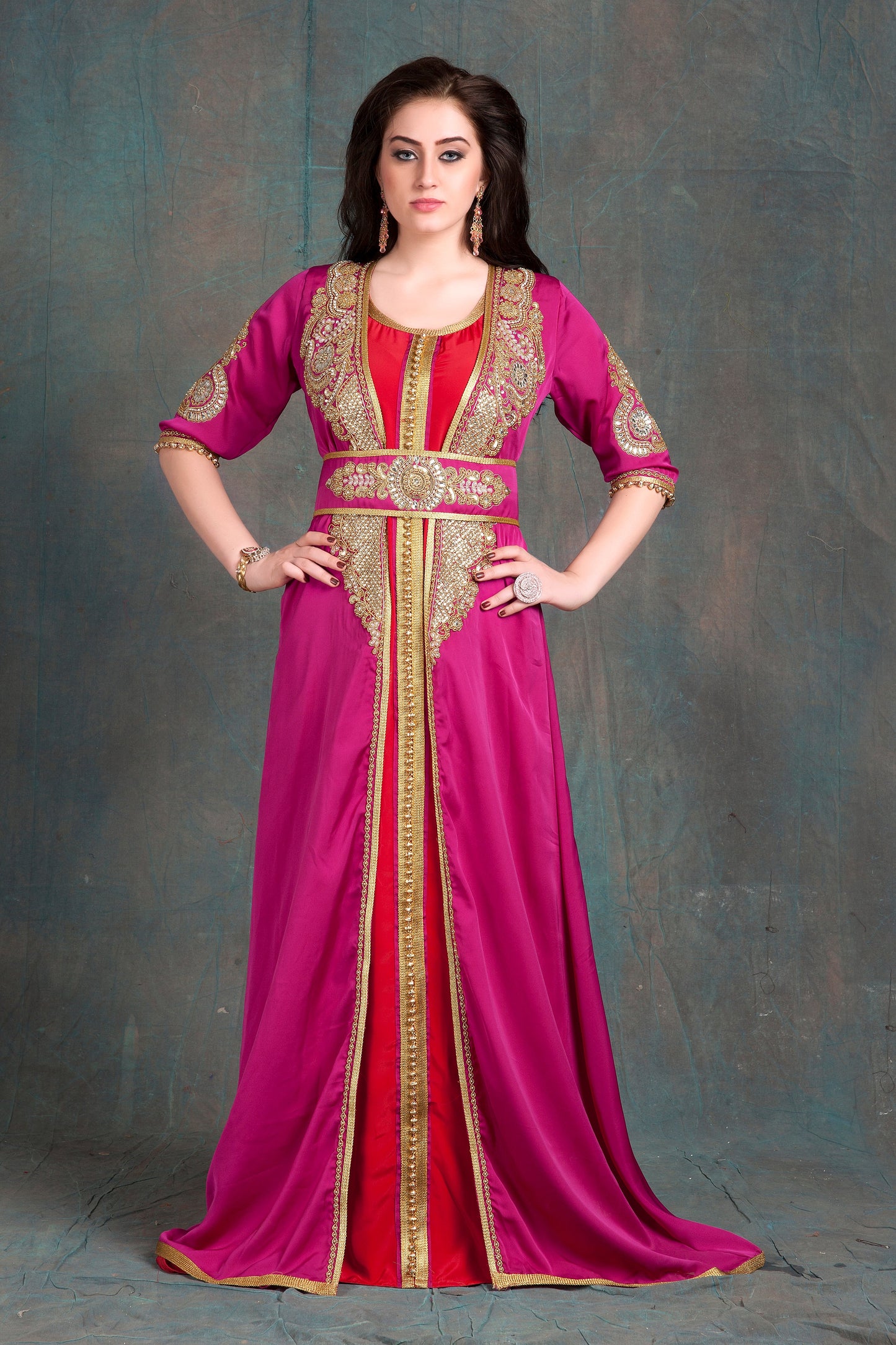 Magenta and Red Color Moroccan Kaftan