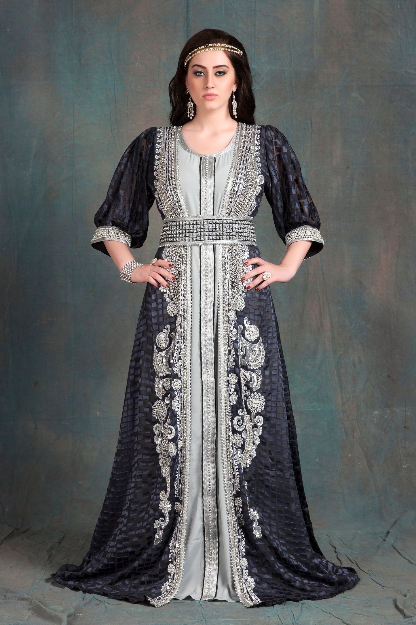 Grey Color Moroccan Party Wedding Kaftan