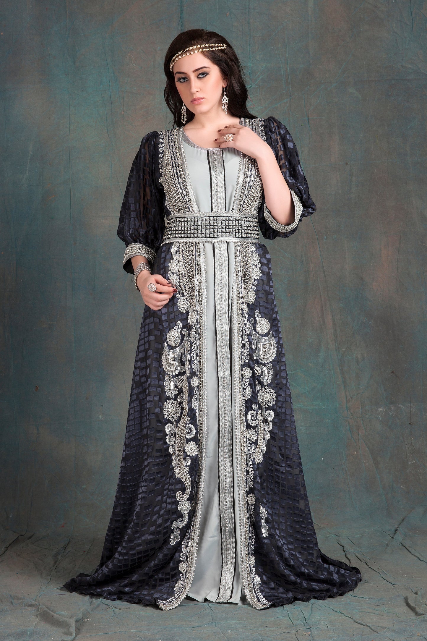 Grey Color Moroccan Party Wedding Kaftan