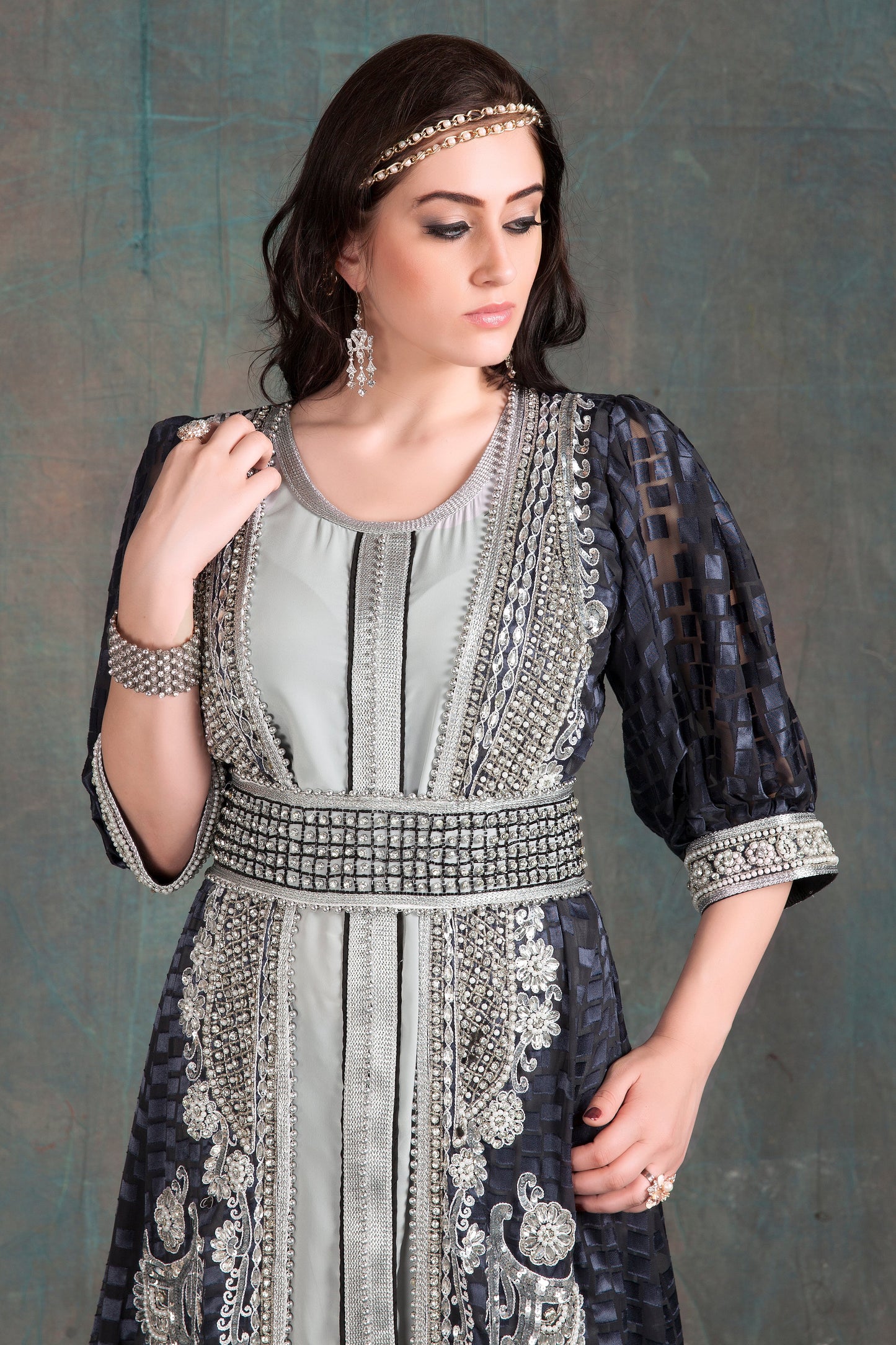 Grey Color Moroccan Party Wedding Kaftan