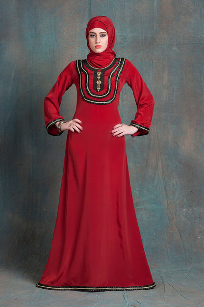 Maroon Color Party Wear Abaya