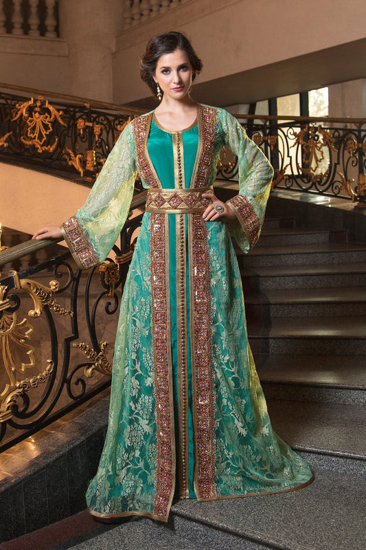 Green Color Moroccan Kaftan Dress