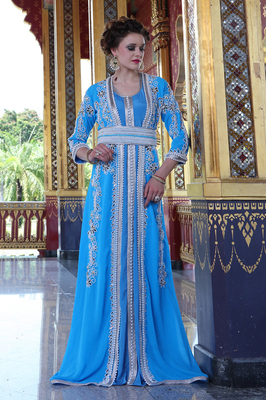 Blue Firozi Color Moroccan Takchita Kaftan