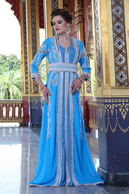 Blue Firozi Color Moroccan Takchita Kaftan