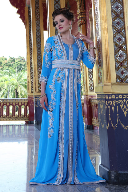 Blue Firozi Color Moroccan Takchita Kaftan