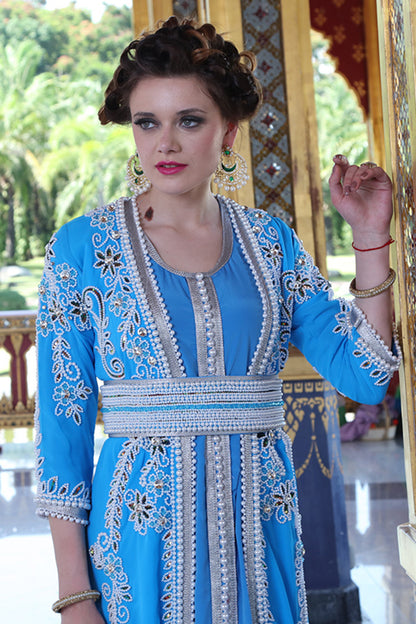 Blue Firozi Color Moroccan Takchita Kaftan