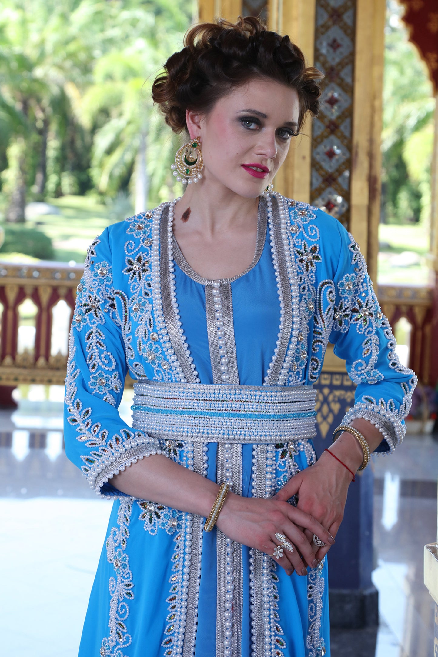 Blue Firozi Color Moroccan Takchita Kaftan