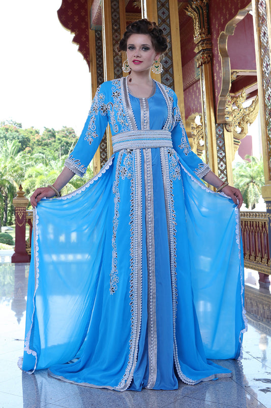 Blue Firozi Color Moroccan Designerkaftan