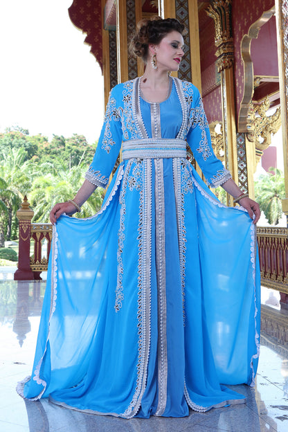 Blue Firozi Color Moroccan Designerkaftan