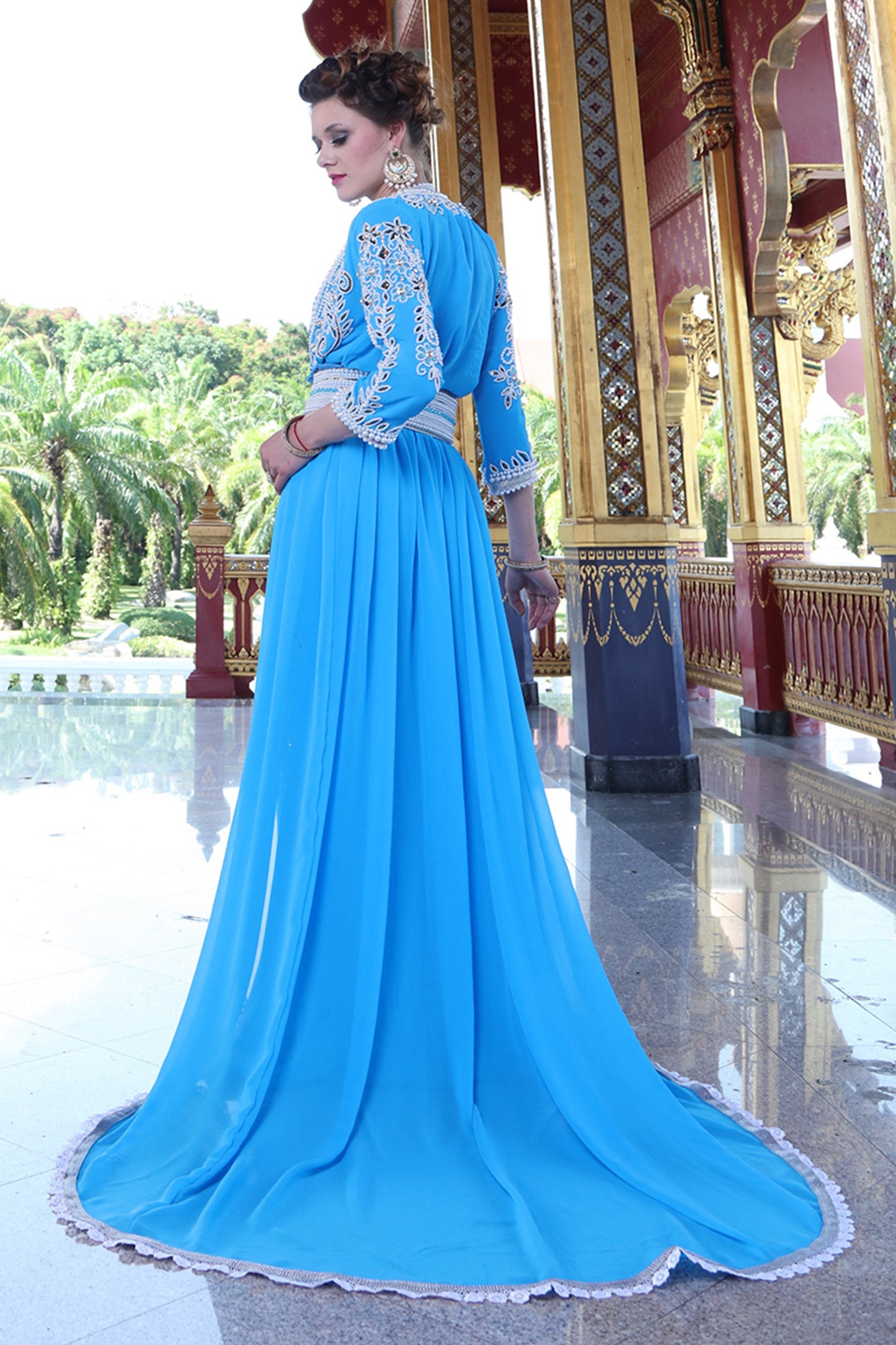 Blue Firozi Color Moroccan Designerkaftan