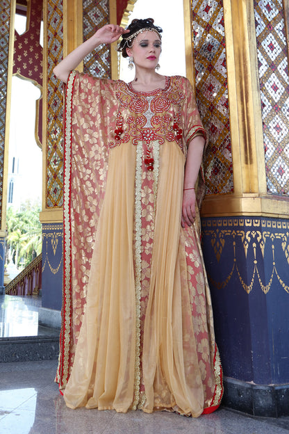 Beige and Red Color Designer Kaftan