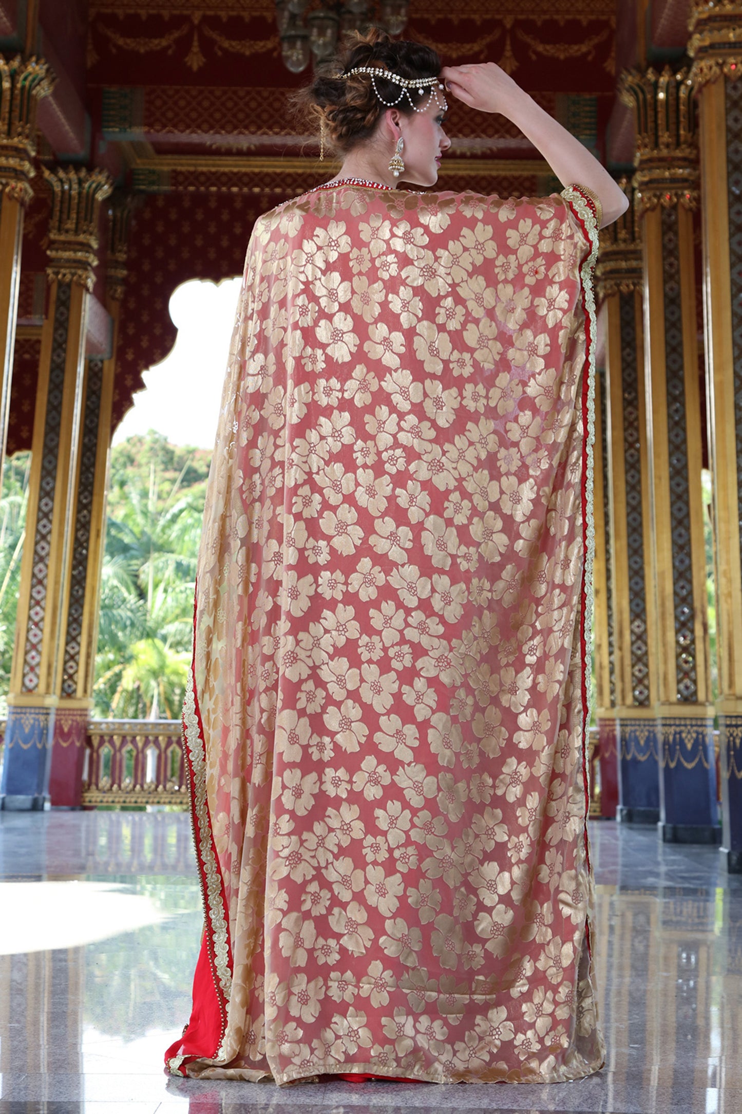 Beige and Red Color Designer Kaftan