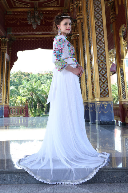 White Color Wedding Moroccan Long Sleeve Kaftan