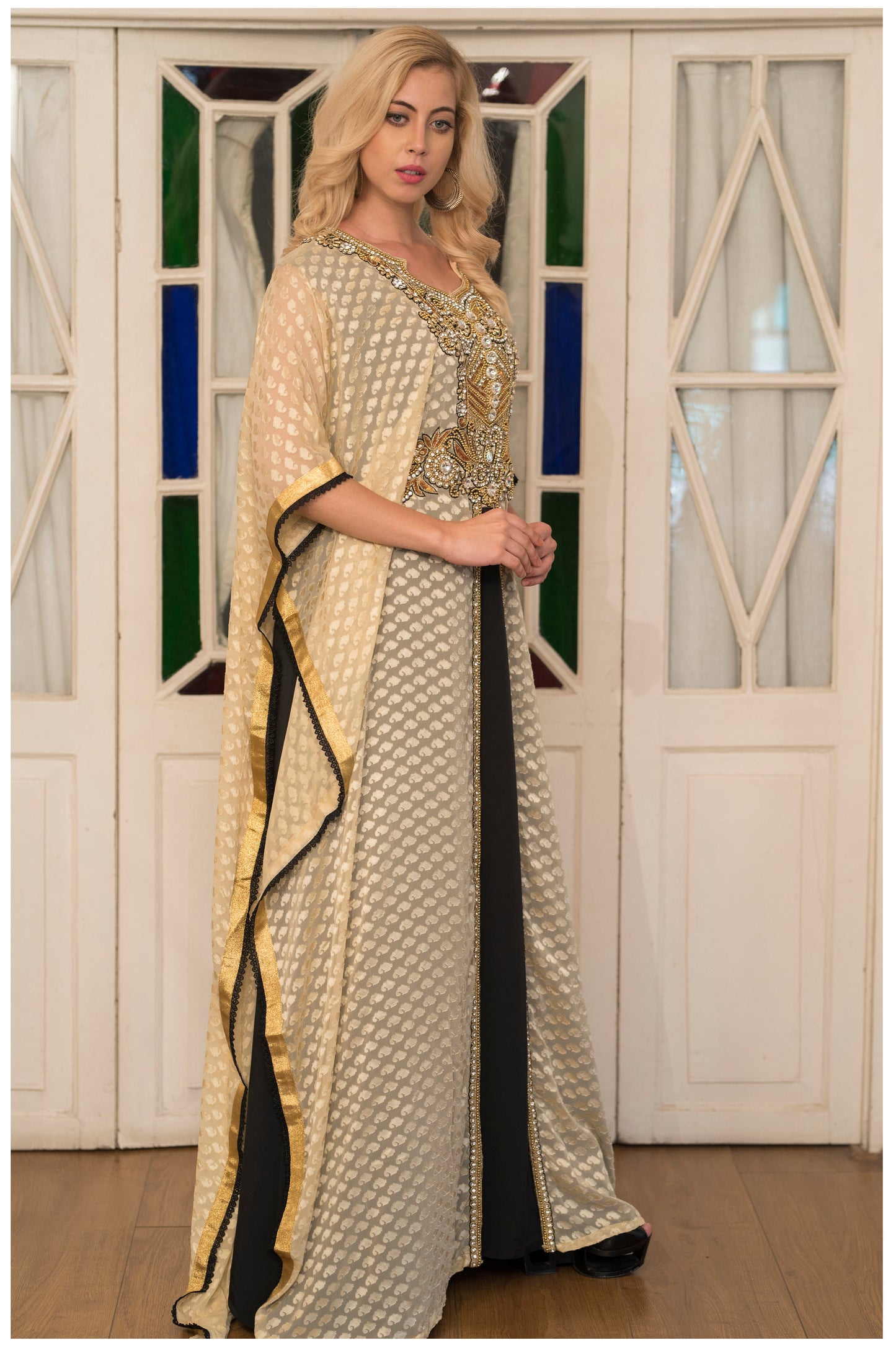 Beige and Black Designer Kaftan