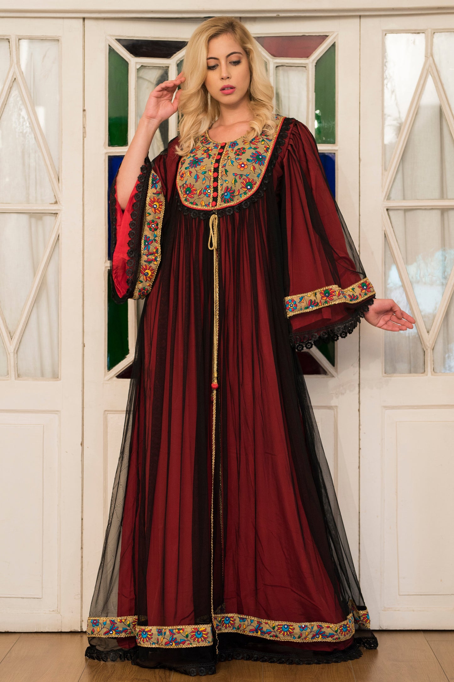 Black and Red Embroidery Kaftan