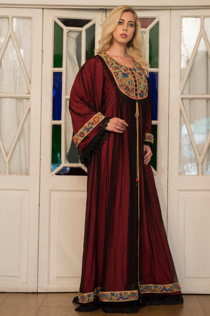 Black and Red Embroidery Kaftan