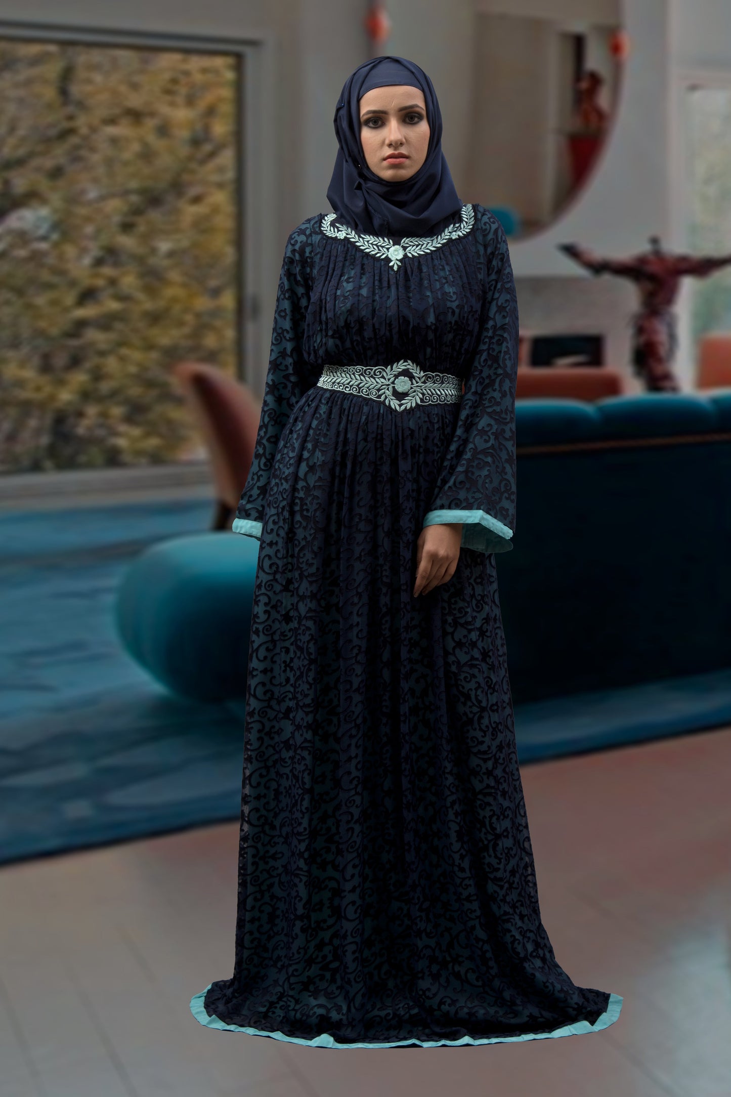 Aqua Blue Color Abaya Dress