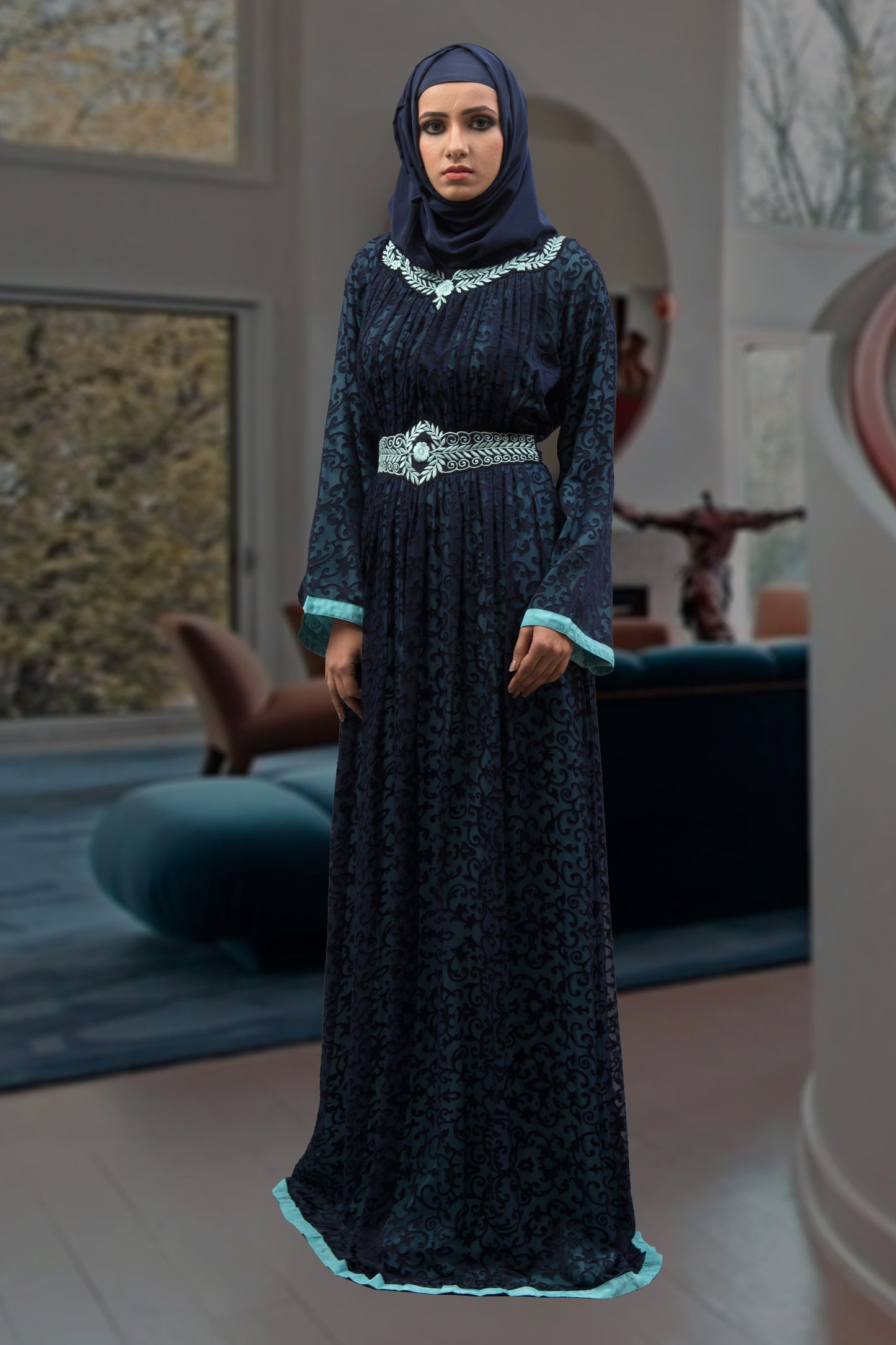 Aqua Blue Color Abaya Dress